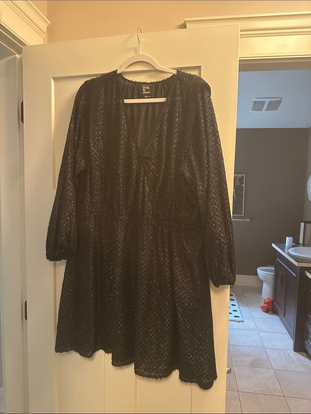 Reitmans Black Long-Sleeve Sparkle Fit & Flare Dress